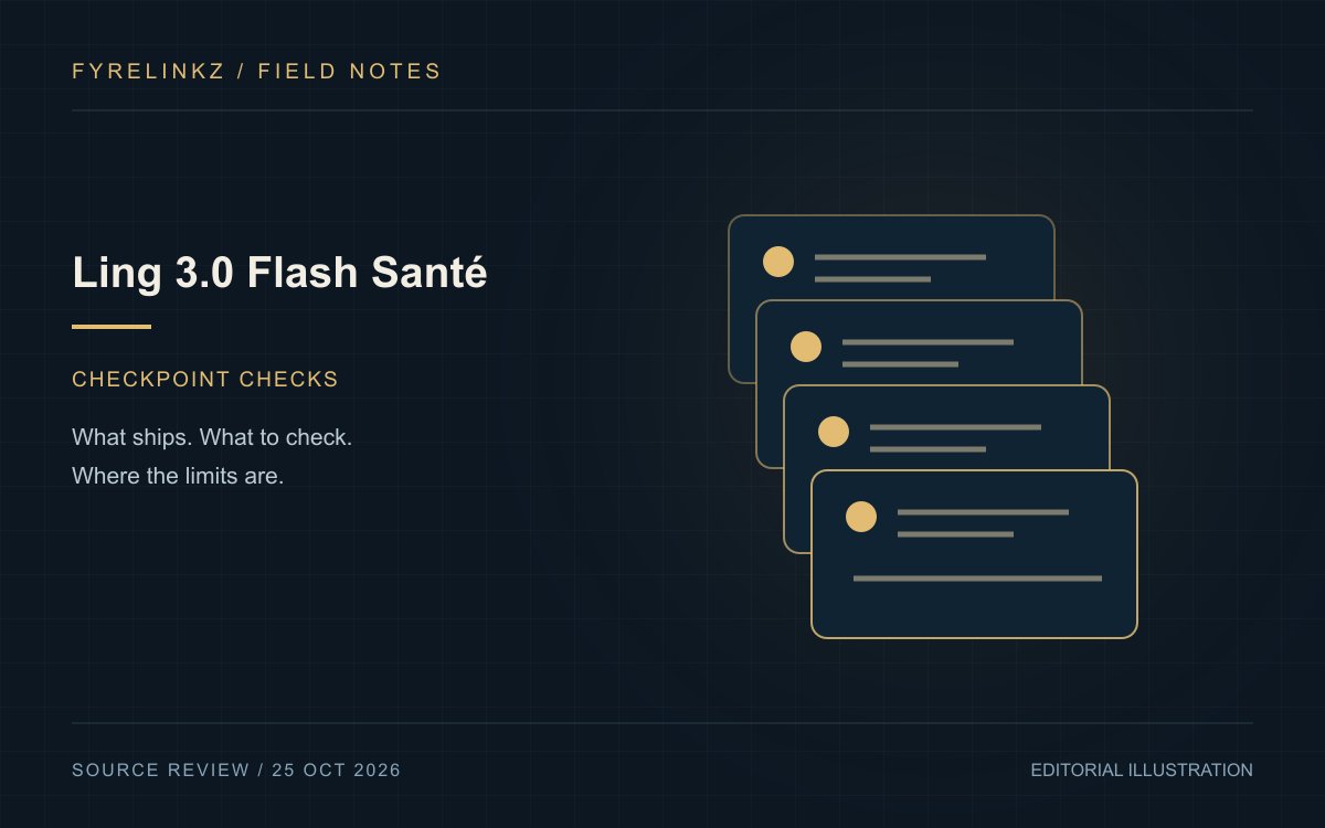 Layered checkpoint panels in an original Ling 3.0 Flash Santé technical illustration.