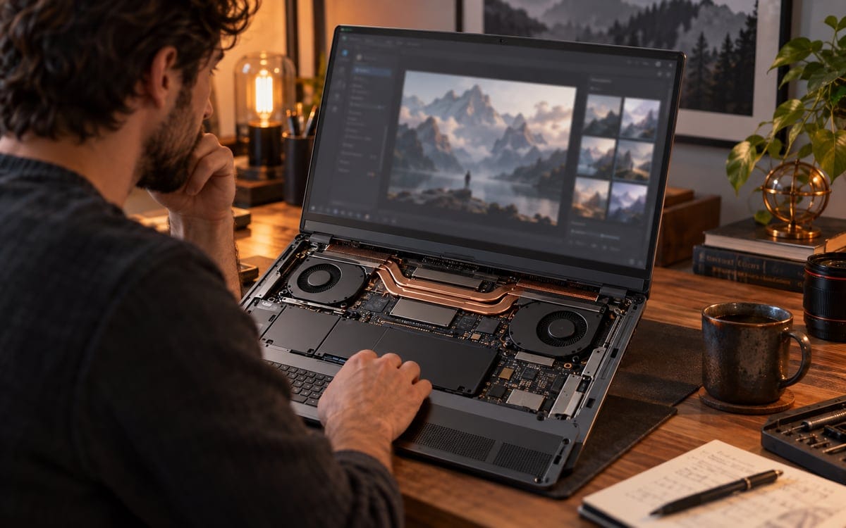 Illustrative laptop computer with a discrete graphics processor, not a FyreLinkz benchmark setup.