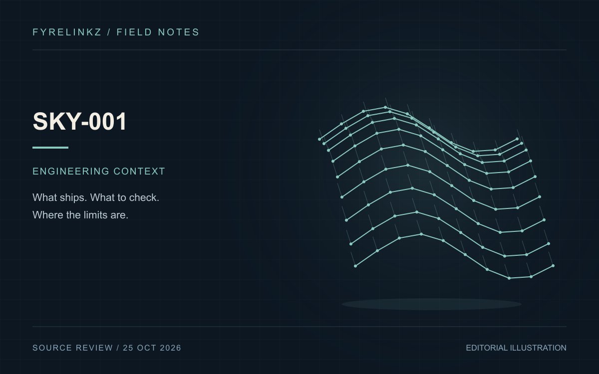 An original SKY-001 technical illustration of connected geometry on an engineering grid.